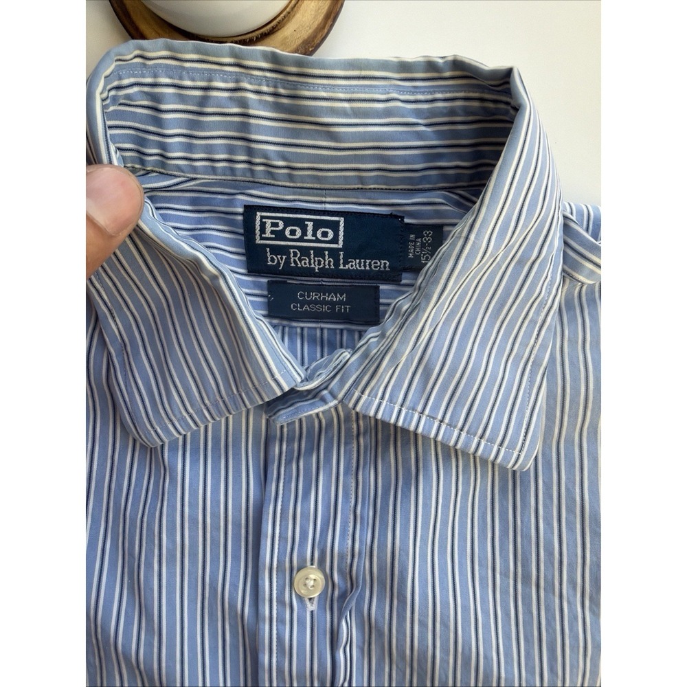 Polo Ralph Lauren Striped Blue Mens 16 1/2 Large Dress Shirt Classic Curham - Picture 2 of 5